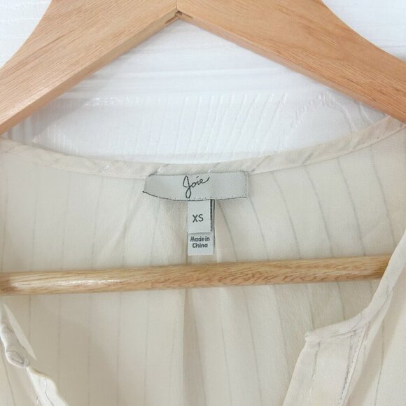 Joie 100% Silk Sheer Stripe Button Henley Blouse Top Cream Ivory XS - Picture 2 of 6